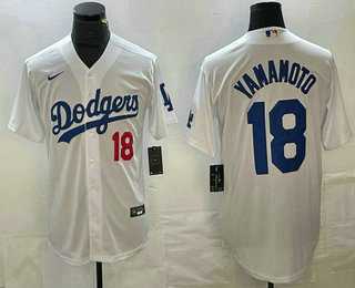 Men%27s Los Angeles Dodgers #18 Yoshinobu Yamamoto Number White Stitched Cool Base Nike Jersey